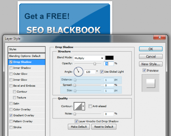 9-set the dropshadow settings - How to create your own Opt-in Form in Photoshop 9 set the dropshadow settings 550x438 How to Create your Own Opt in Form in Photoshop